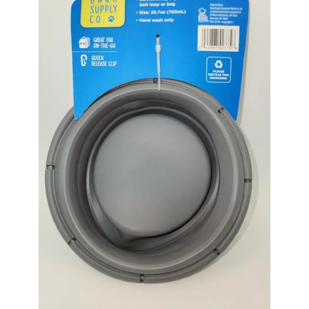 NWT Bark Supply Collapsible Dog Bowl 25.7oz Gray W/Belt Clip